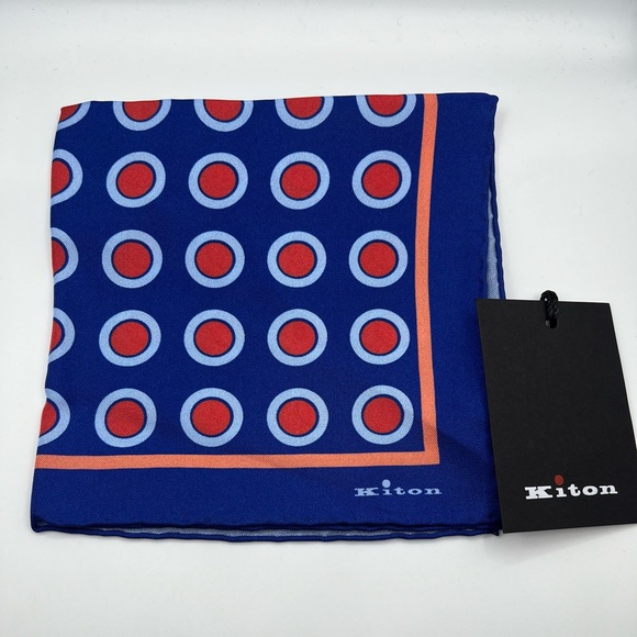 100% NWT KITON Silk Pocket Square   Blue - Red. (12X12) - Picture 2 of 7